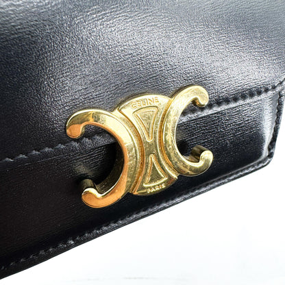 Celine Triomphe Card Case Leather, Black, Leather, Card Holder