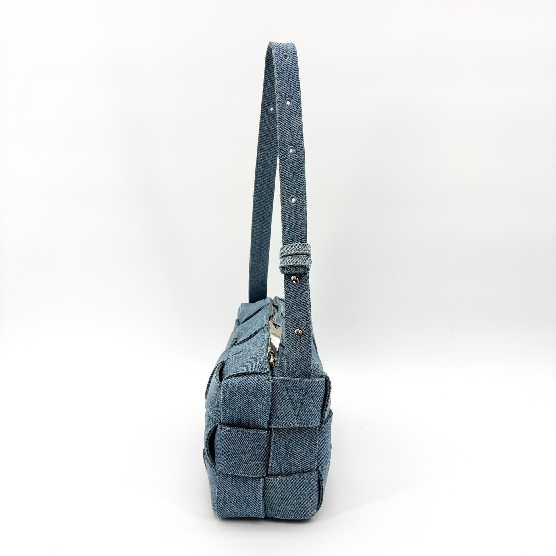 Bottega Veneta Cassette Maxi Intrecciato Denim, Blue, Denim, Crossbody Bag
