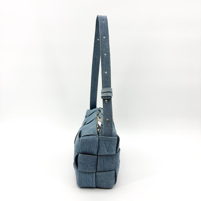 Bottega Veneta Cassette Maxi Intrecciato Denim, Blue, Denim, Crossbody Bag