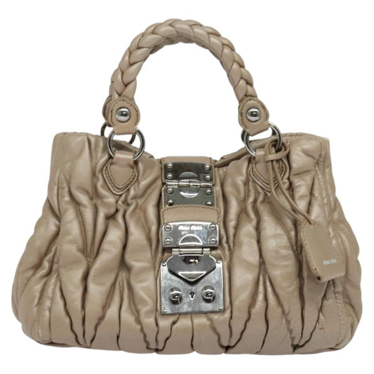 Miu Miu Coffer Convertible Satchel Matelasse Leather, BEIGE, LEATHER, Handbag