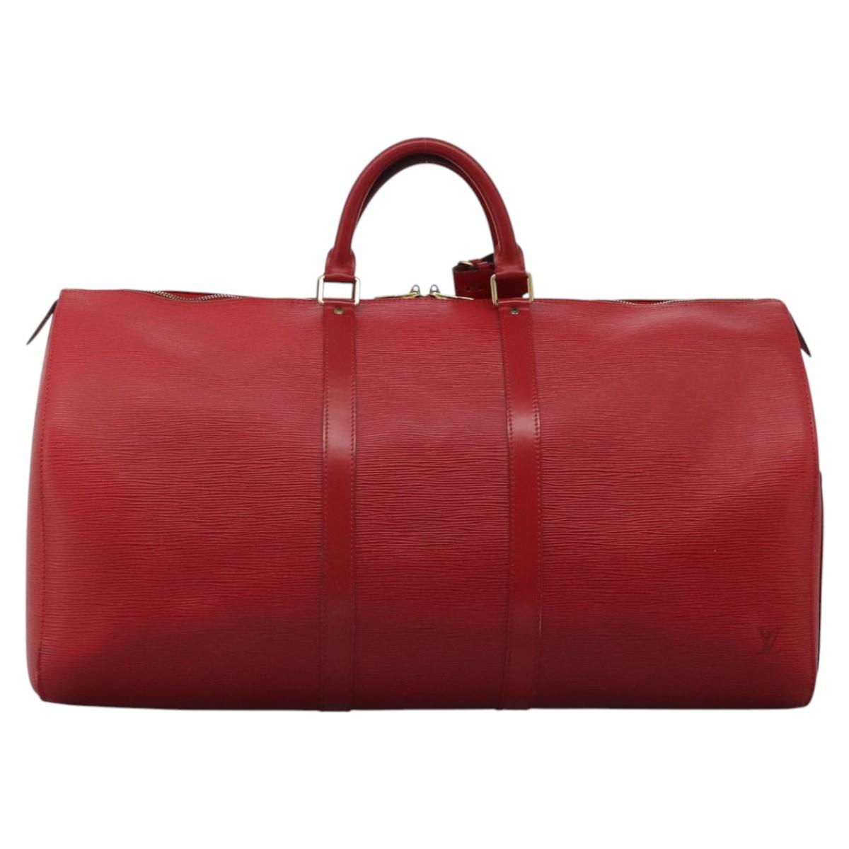 Louis Vuitton Keepall 55, Red, Leather, travel