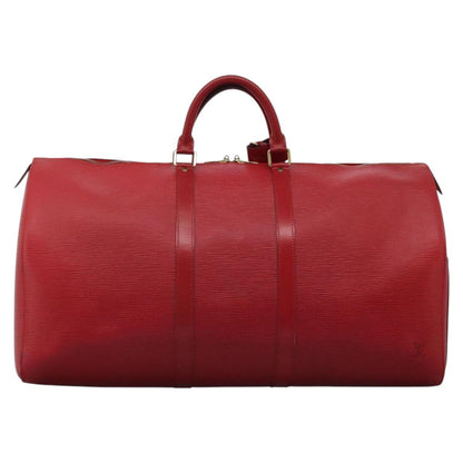 Louis Vuitton Keepall 55, Red, Leather, travel