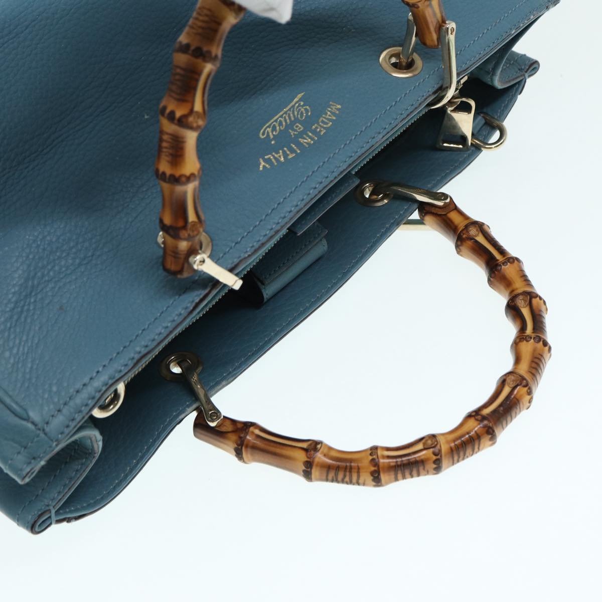 Gucci Bamboo, Blue, Leather, handbag