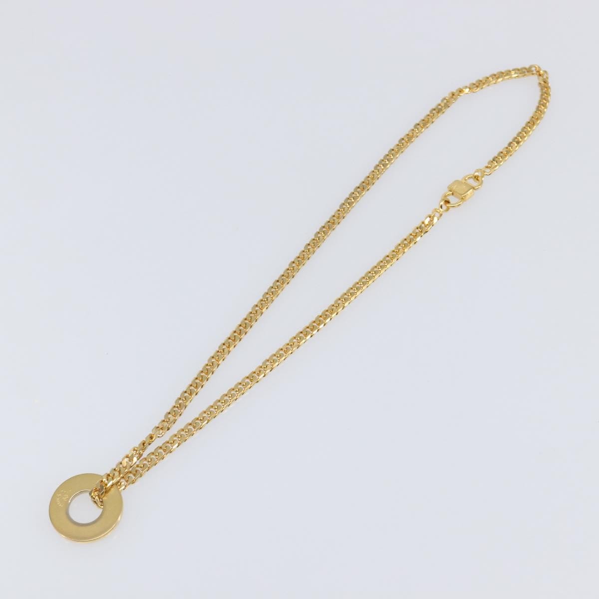 Celine Vintage Logo Circle Pendant Metal, Gold, Metal, Necklace