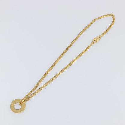 Celine Vintage Logo Circle Pendant Metal, Gold, Metal, Necklace