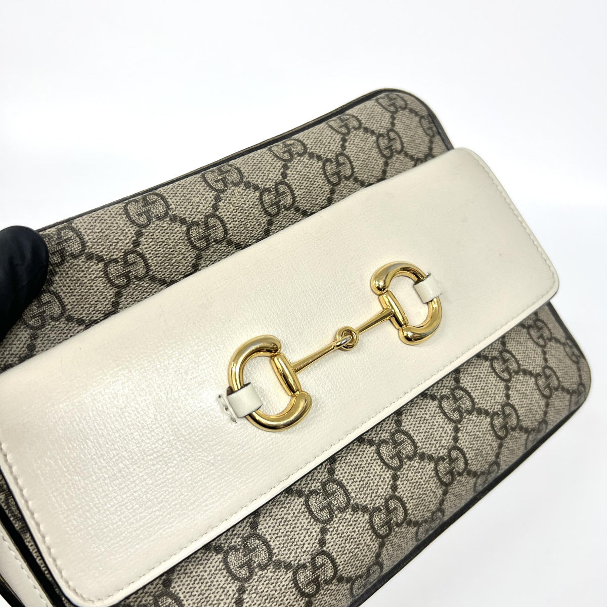 Gucci Horsebit 1955 Flap Pocket Camera GG Coated Canvas and Leather, Beige, Canvas, Shoulder Bag