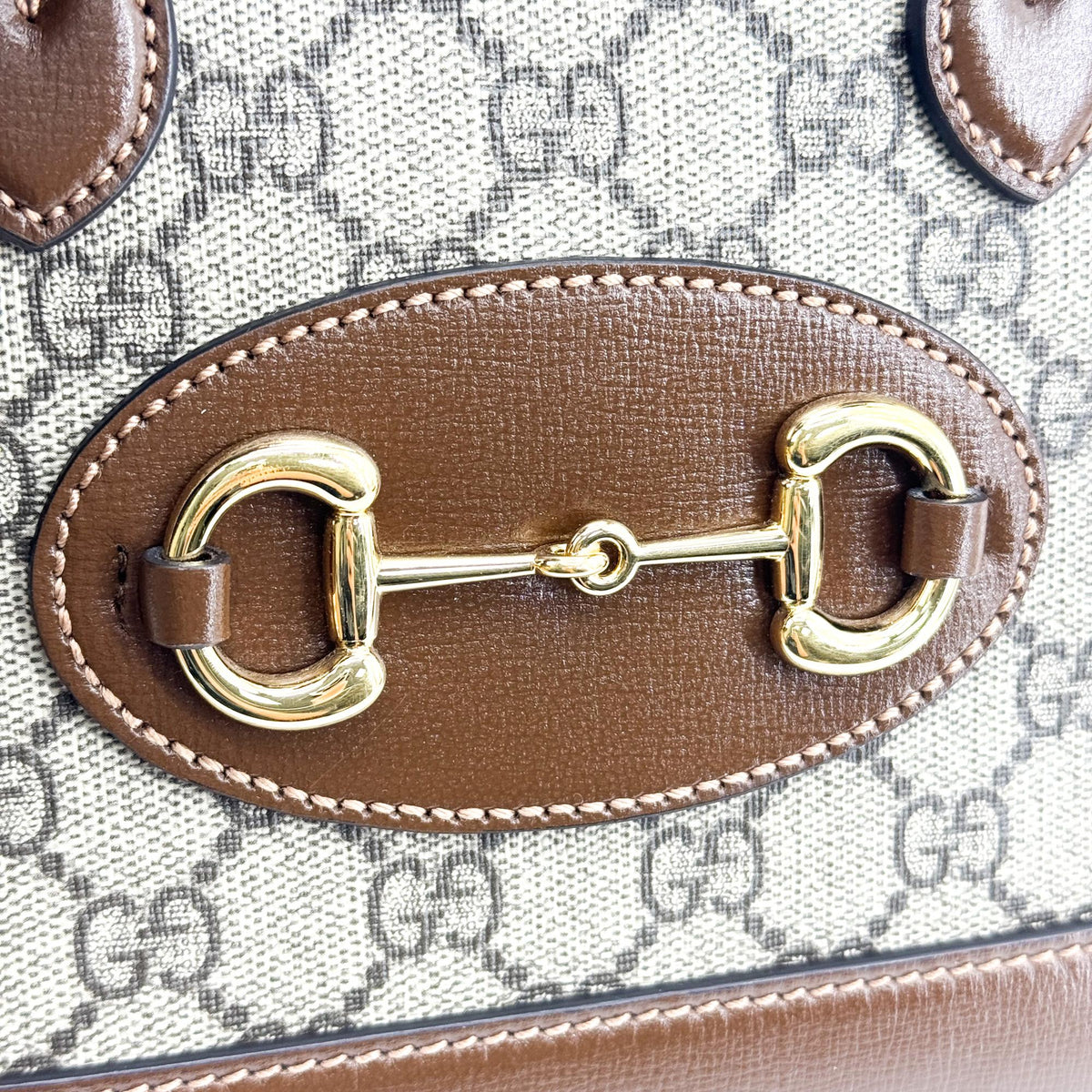 Gucci Horsebit 1955 Top Handle GG Coated Canvas with Leather, Brown, Canvas, Handbag