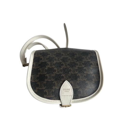 Celine Folco Bag Triomphe Coated Canvas, Brown, Canvas, Shoulder Bag