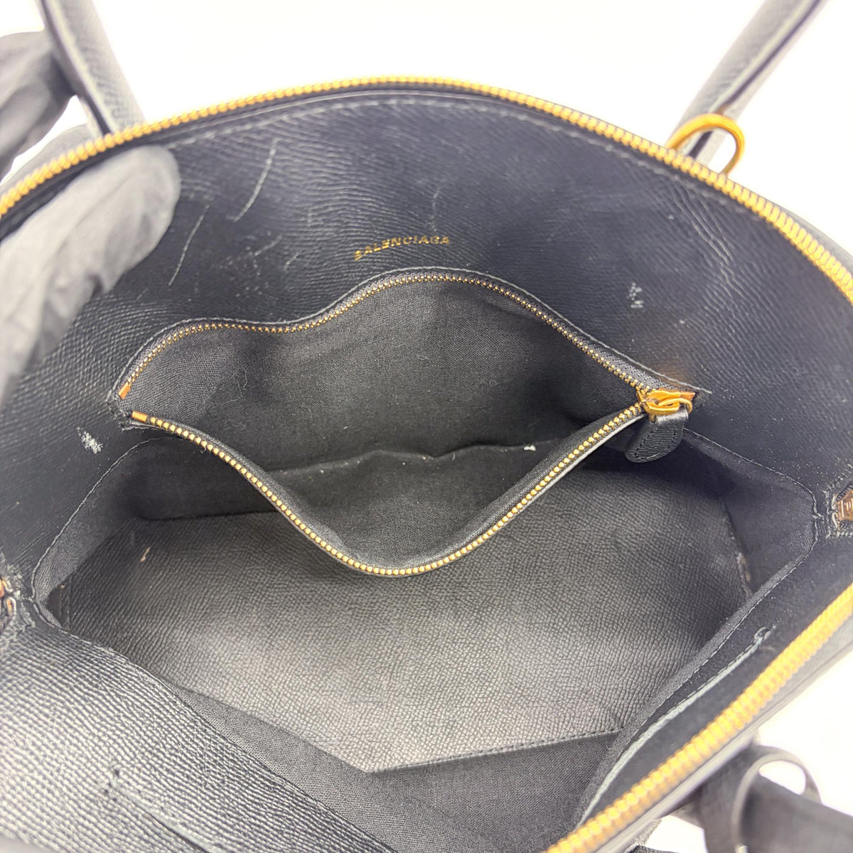 Balenciaga Logo Ville Leather, Black, Calfskin, Handbag