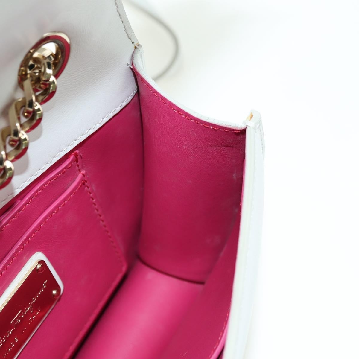 Salvatore Ferragamo Vala Chain Leather, White, Leather, Shoulder Bag