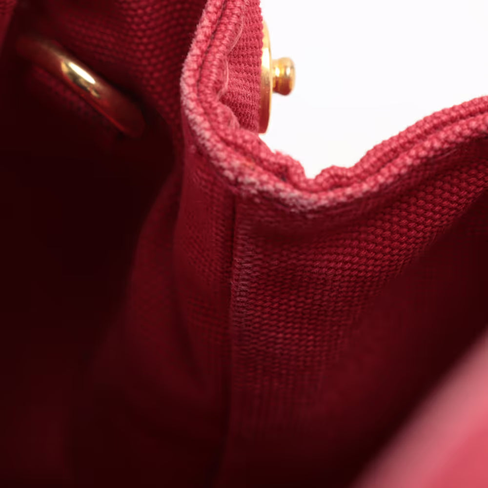 Prada Logo Strap Canapa Tote Jacquard, Red, Canvas, Tote Bag