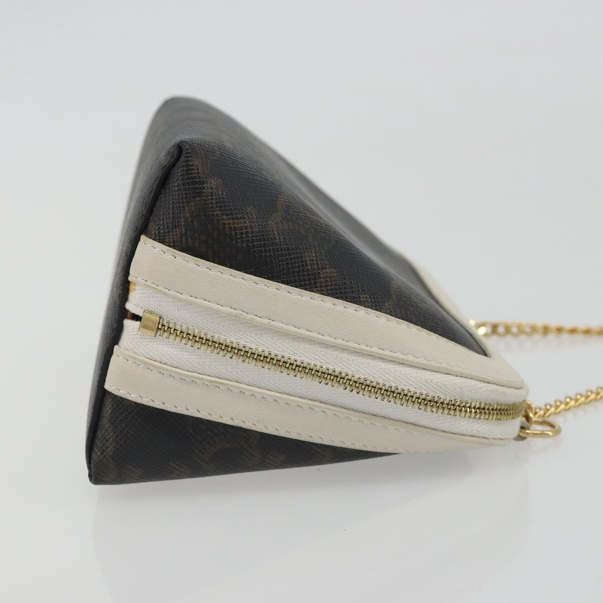 Celine Zip Around Chain Clutch Triomphe Coated Canvas, Brown, Canvas, Clutch