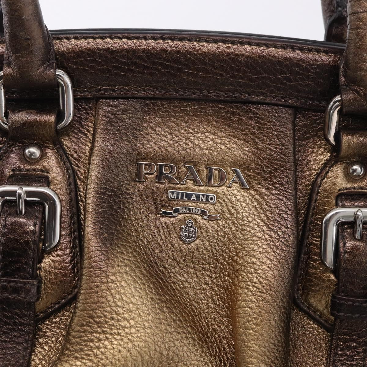 Prada Belted Frame Satchel Metallic Leather, Gold, Leather, Handbag