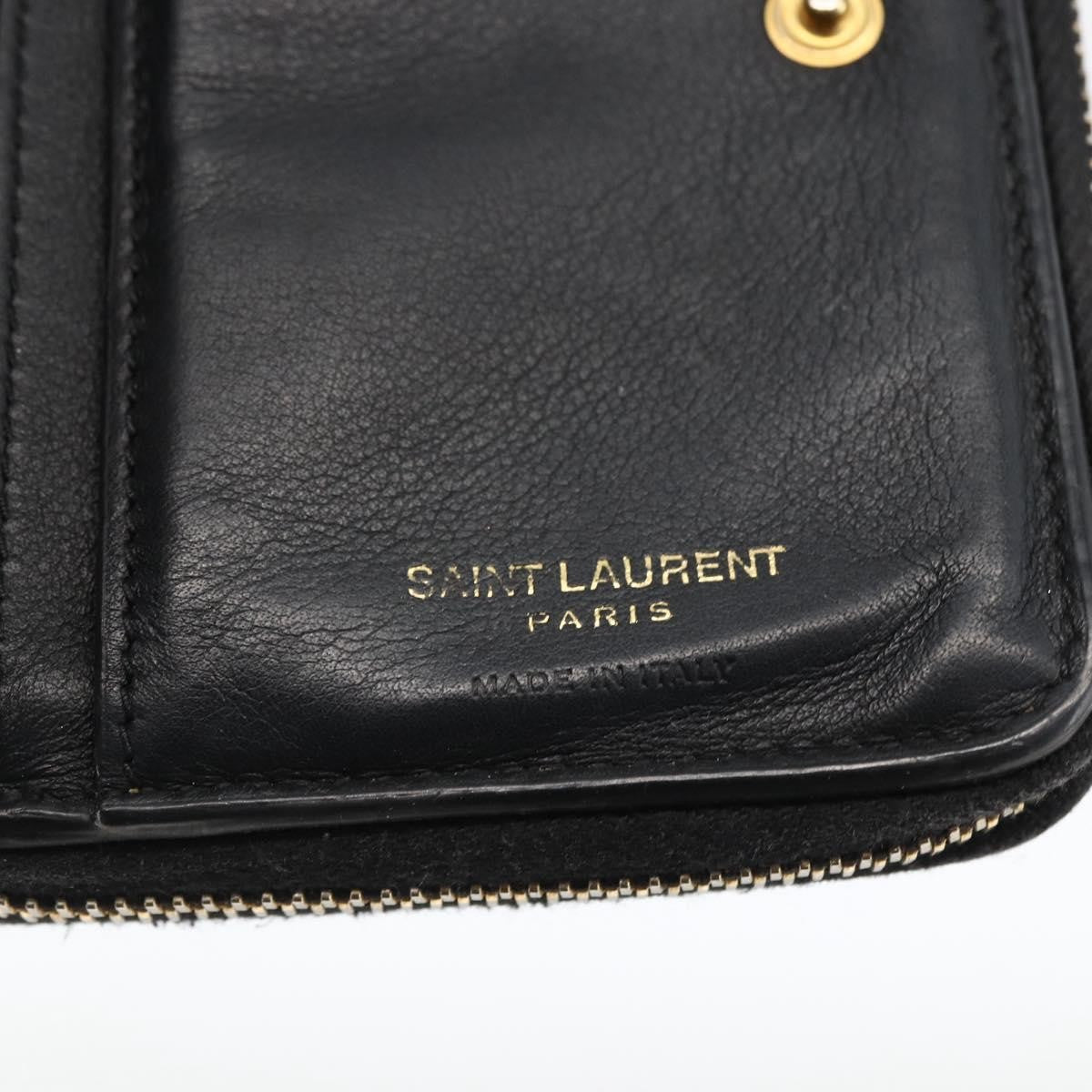 Saint Laurent Classic Monogram YSL Line Zip Around Leather, Black, Leather, Wallet