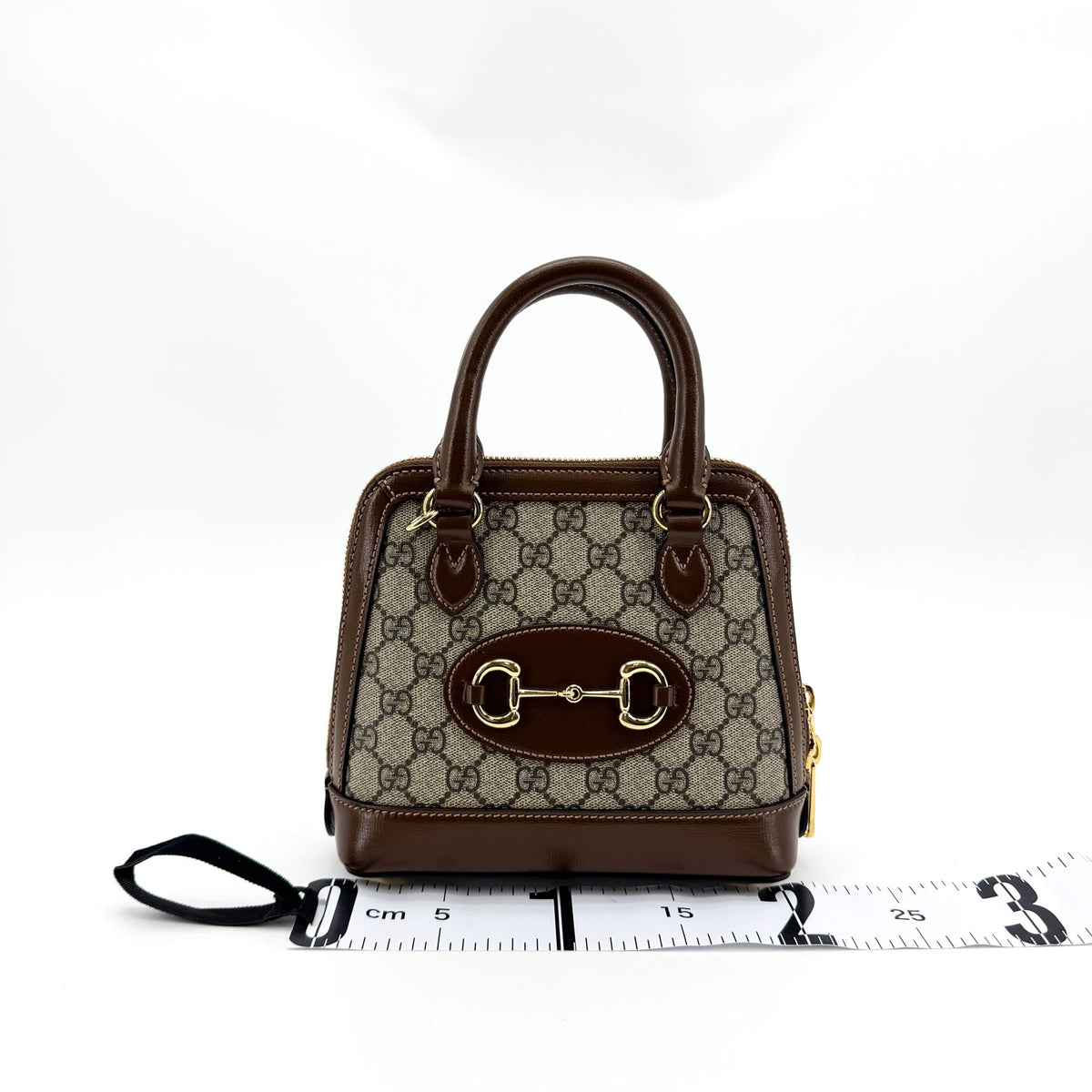Gucci Horsebit 1955 Top Handle GG Coated Canvas with Leather, Brown, Canvas, Handbag
