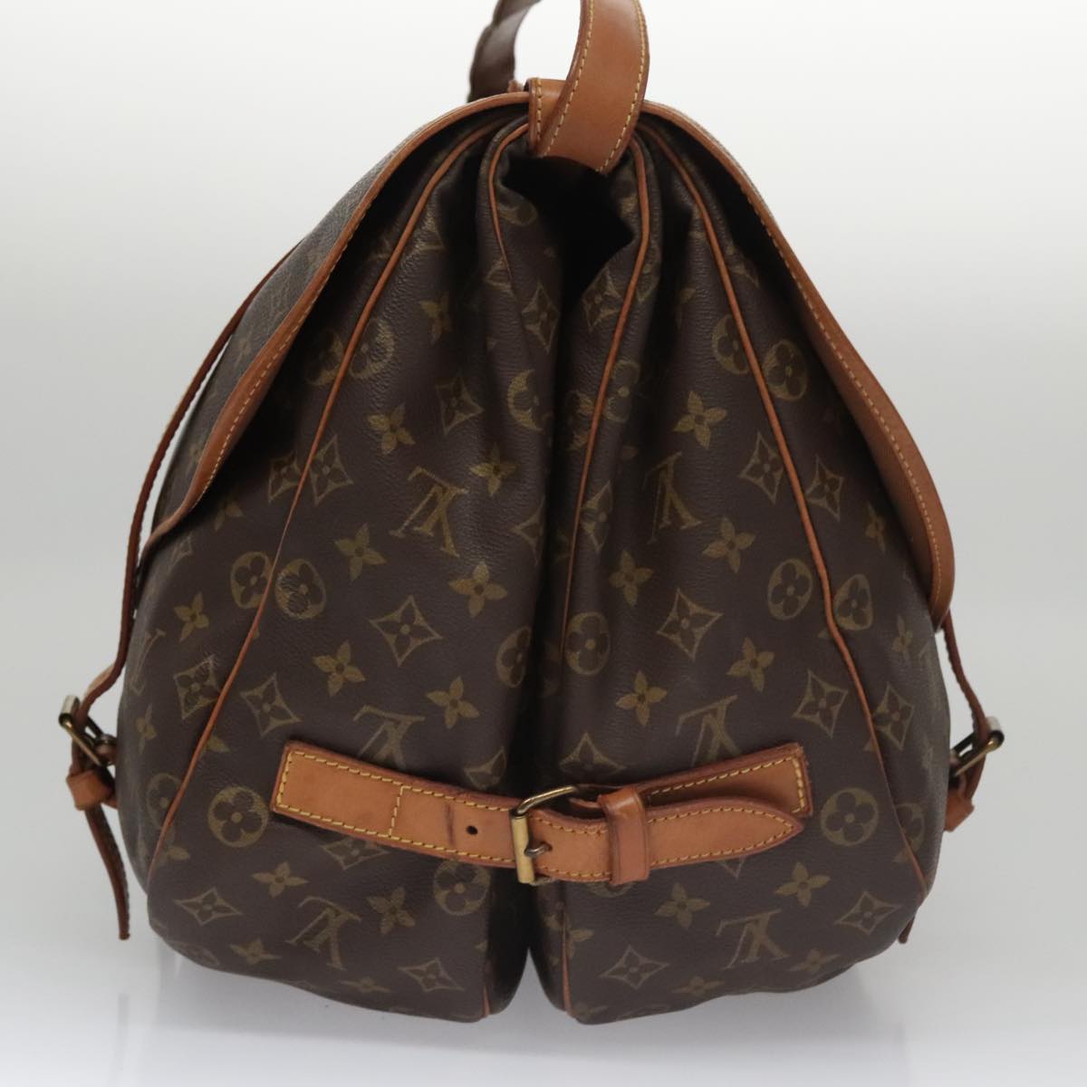 Louis Vuitton Saumur 43, Brown, Canvas, shoulder