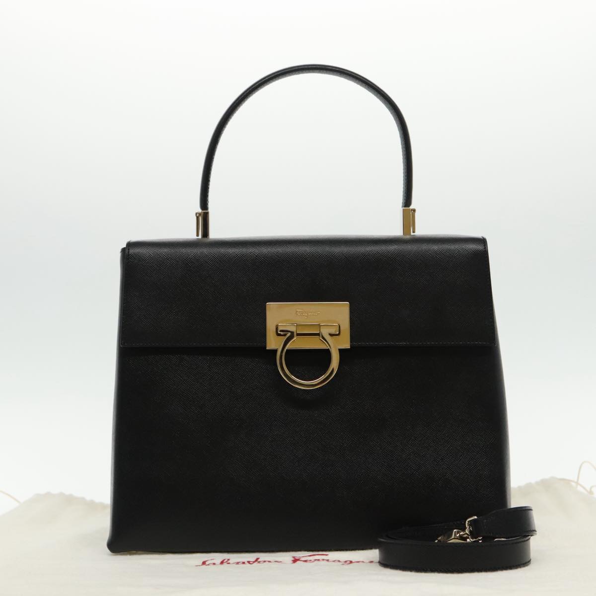 Salvatore Ferragamo Gancini, Black, Leather, handbag