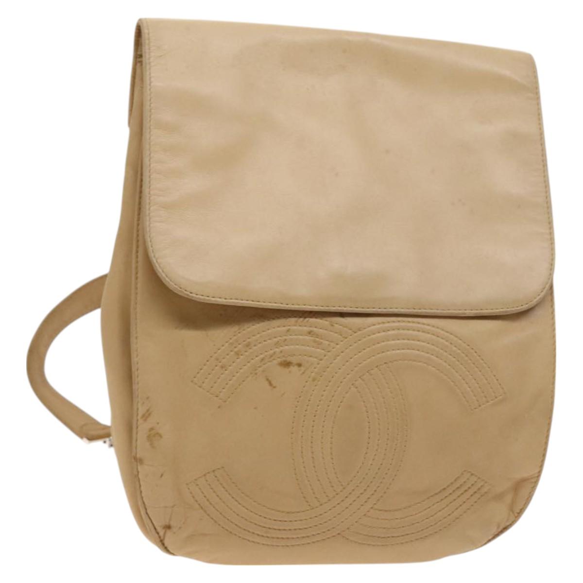 Chanel Cc, Beige, Leather, backpack