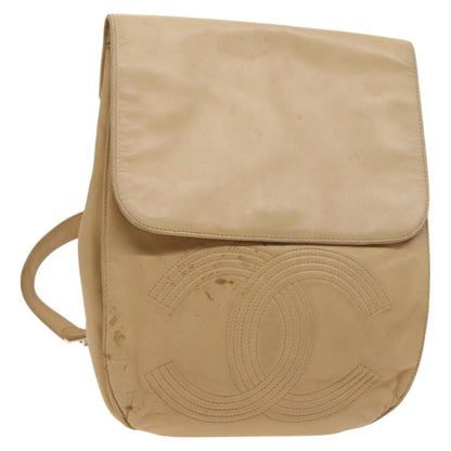 Chanel Cc, Beige, Leather, backpack