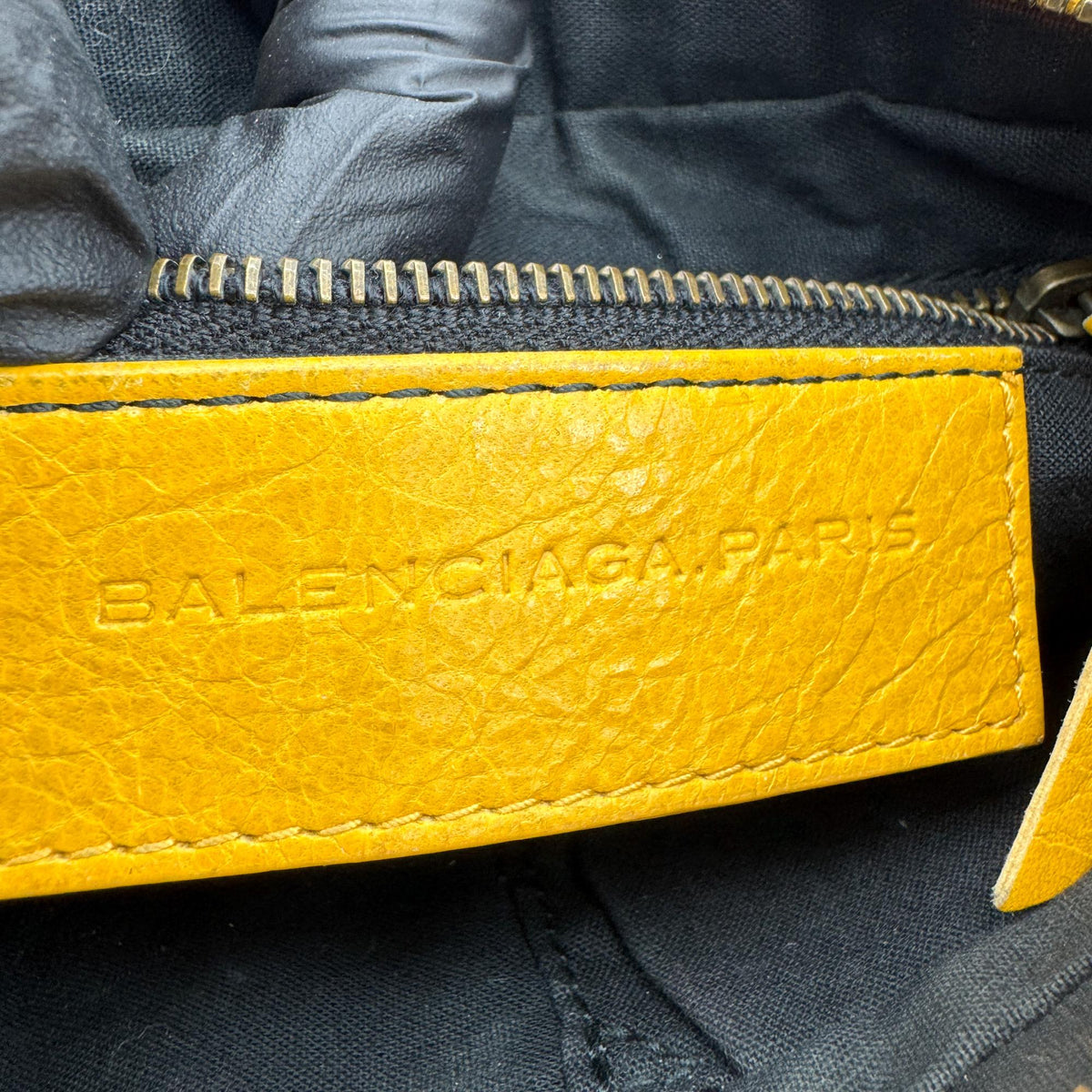 Balenciaga Hip Classic Studs Leather, Yellow, Leather, Crossbody Bag