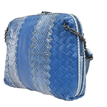 Bottega Veneta Nodini Embroidered Intrecciato Nappa, Blue, Leather, Shoulder Bag