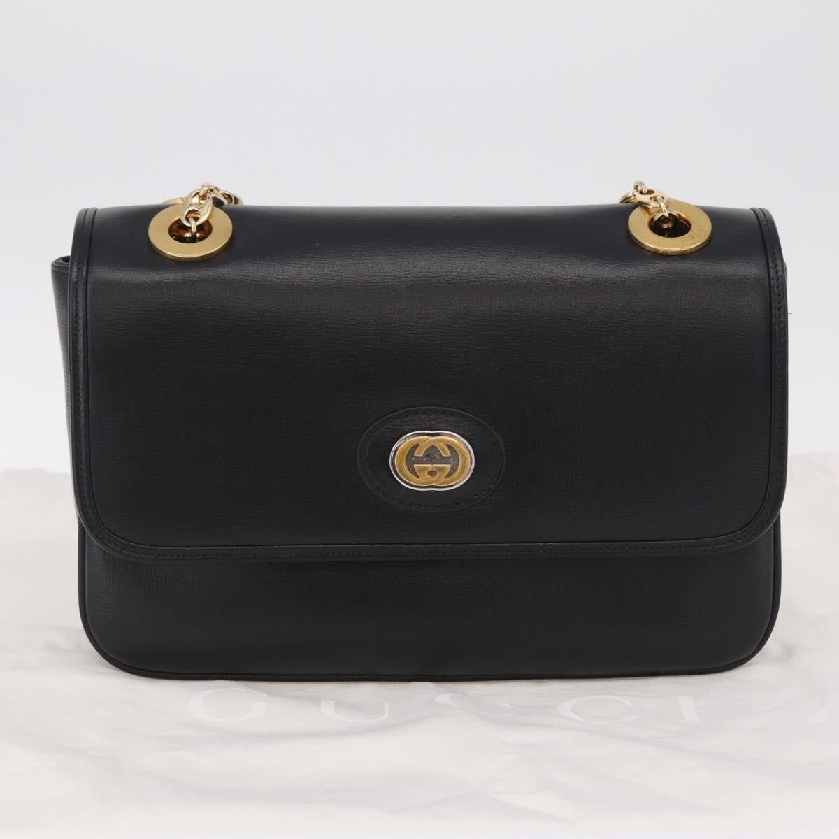 Gucci Marina Chain Flap Leather, Black, Leather, Shoulder Bag