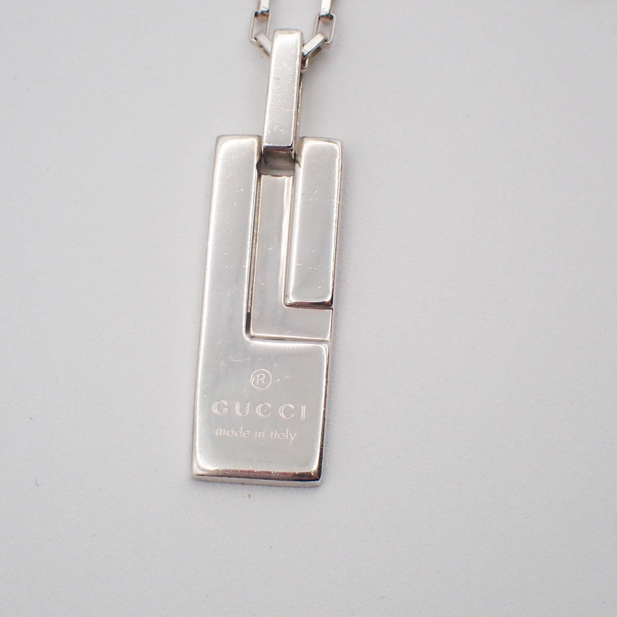 Gucci Logo Plate Sterling Silver, Silver, Silver, Necklace
