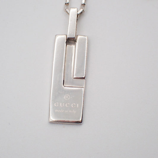 Gucci Logo Plate Sterling Silver, Silver, Silver, Necklace