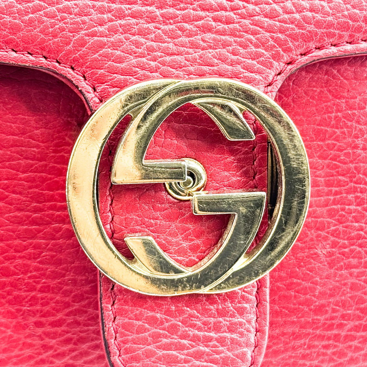 Gucci Interlocking Leather, Red, Leather, Shoulder Bag