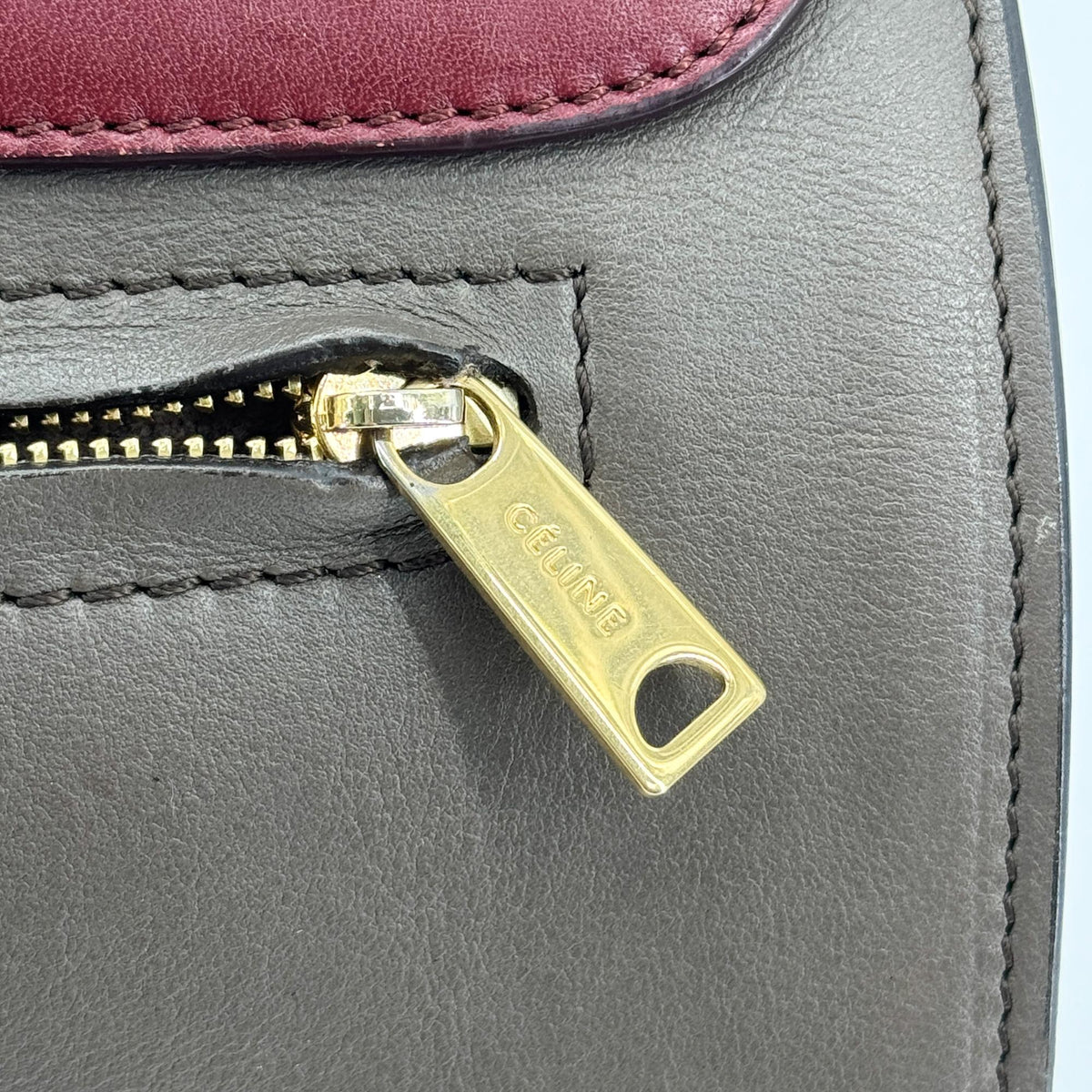 Celine Tricolor Trapeze Leather, Brown, Leather, Handbag