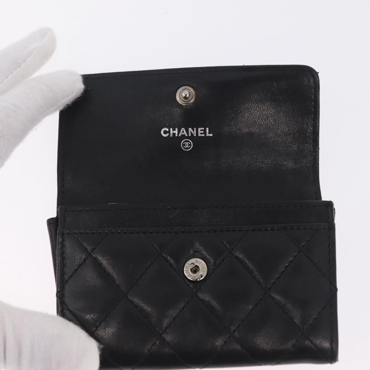 Chanel CC Flap Card Case Quilted Lambskin, Black, Leather, Card Holder