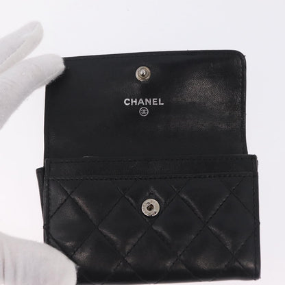 Chanel CC Flap Card Case Quilted Lambskin, Black, Leather, Card Holder