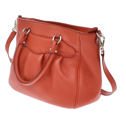 Salvatore Ferragamo Gancini Handle Leather, Orange, Leather, Tote Bag