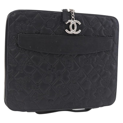 Chanel Zip Around iPad Case Quilted Lambskin, Black, Leather, Tech Accessory