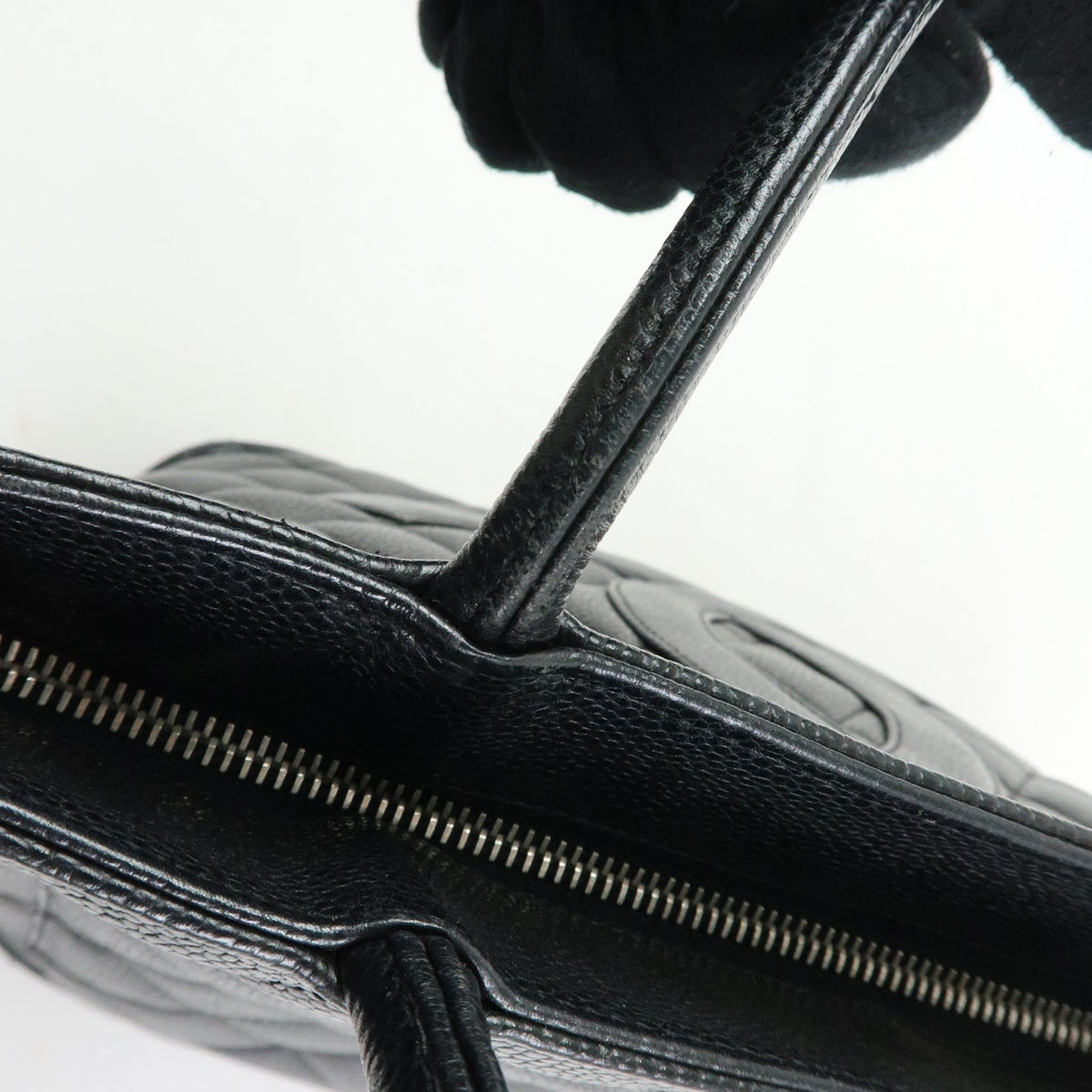 Chanel Medallion Quilted Caviar, Black, Leather, Tote Bag