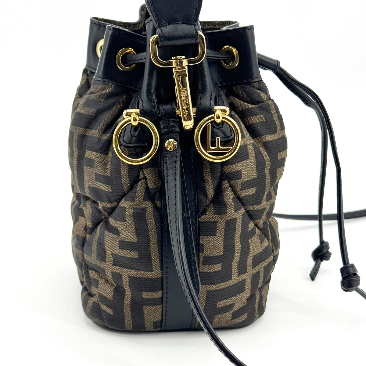Fendi Mon Tresor Bucket Zucca Quilted Silk, Black, Canvas, Handbag