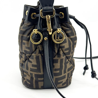 Fendi Mon Tresor Bucket Zucca Quilted Silk, Black, Canvas, Handbag