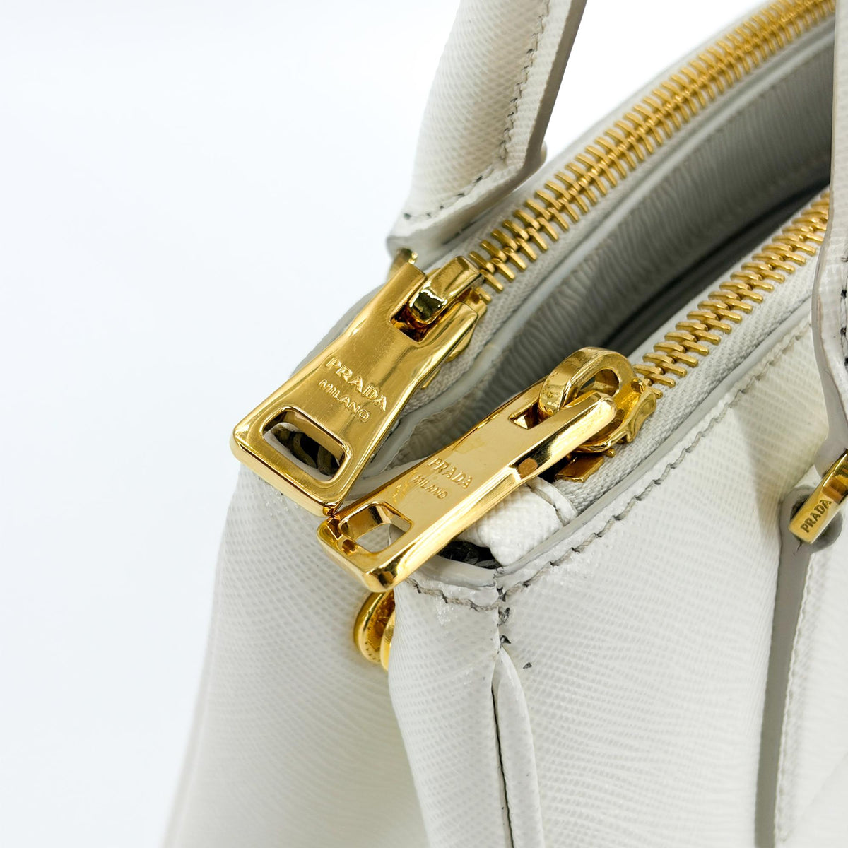 Prada Galleria Double Zip Saffiano Leather, White, Leather, Tote Bag