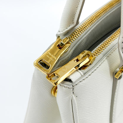 Prada Galleria Double Zip Saffiano Leather, White, Leather, Tote Bag
