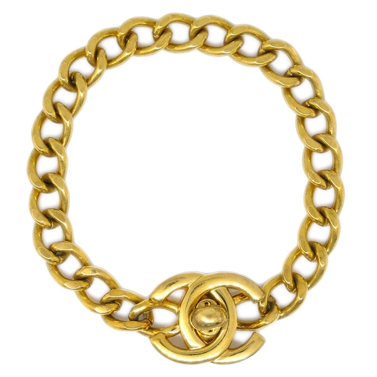 Chanel Vintage CC Turnlock Chain Metal, Gold, Gold Plated, Bracelet