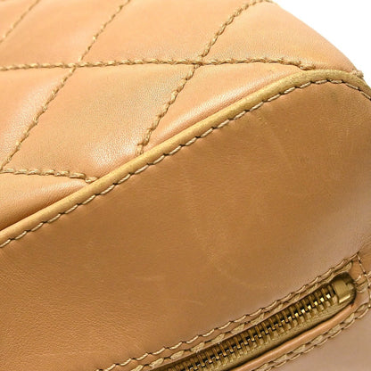 Chanel Surpique Zip Around Satchel Quilted Leather, Beige, Leather, Handbag