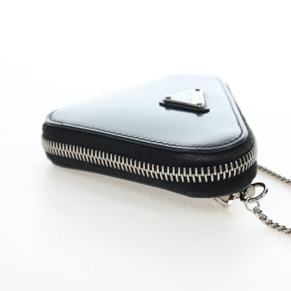 Prada Triangle Logo Zip Embossed Leather, Black, Leather, Shoulder Bag