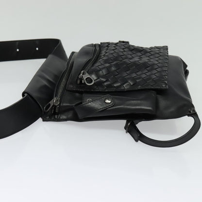 Bottega Veneta Utility Waist Leather with Intrecciato, Black, Leather, Shoulder Bag
