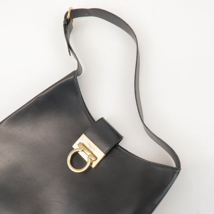 Salvatore Ferragamo Trifolio Leather, Black, Leather, Shoulder Bag