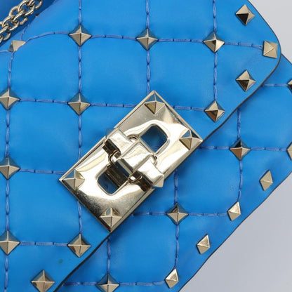 Valentino Garavani Rockstud Spike Flap Quilted Leather, Blue, Leather, Shoulder Bag