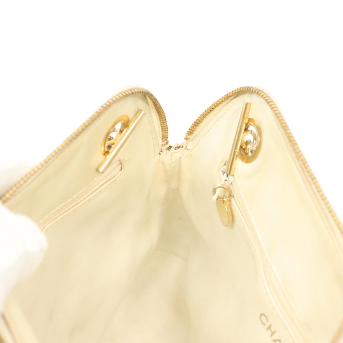 Chanel Matelassé, "WHITE,GOLD", Leather, shoulder