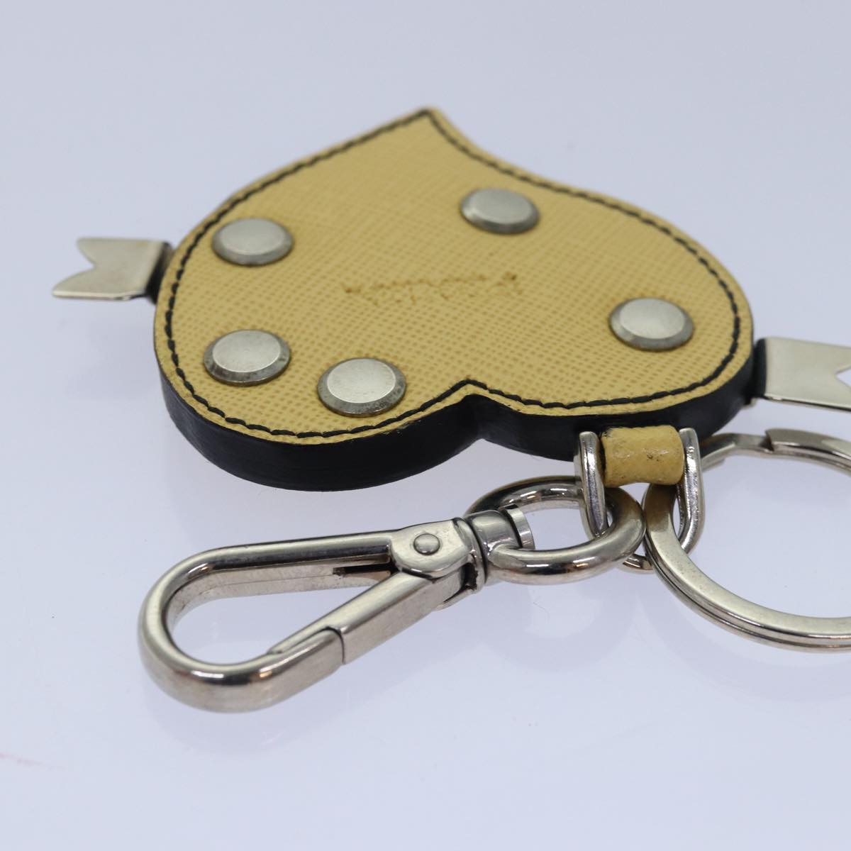 Prada Charm Logo Key Ring Saffiano Leather, YELLOW, LEATHER, Charms and Keychains
