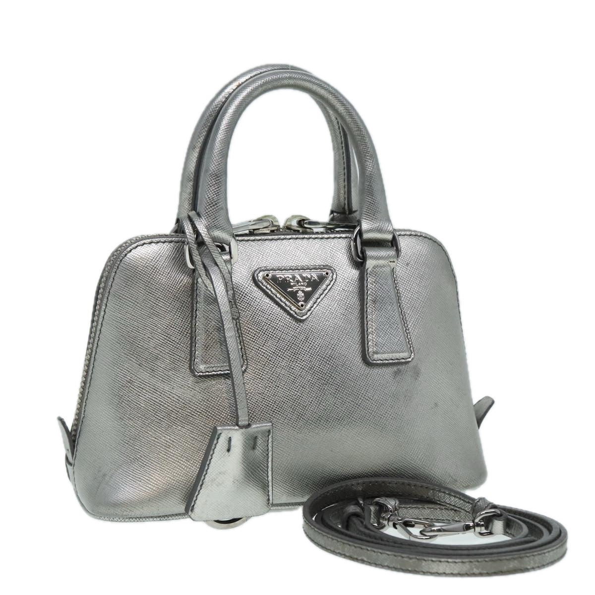 Prada Promenade, Silver, Leather, handbag