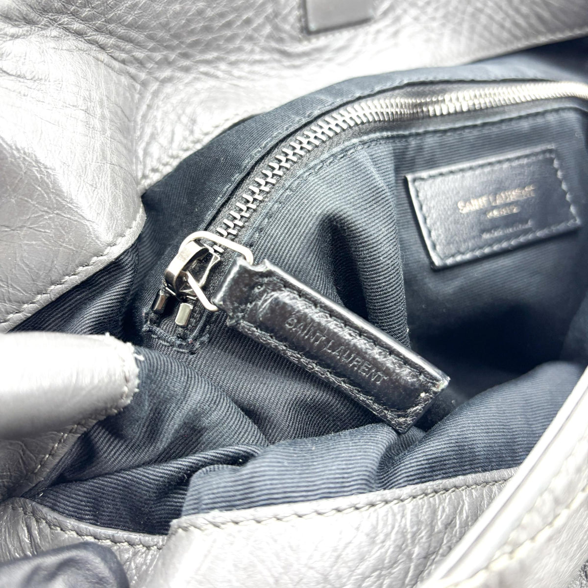 Saint Laurent Niki Shopping Matelasse Chevron Leather, Gray, Leather, Tote Bag