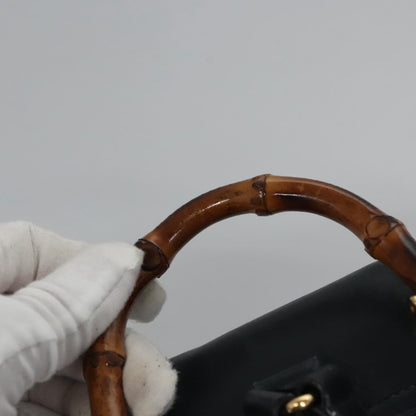 Gucci Vintage Bamboo Leather, Black, Leather, Backpack